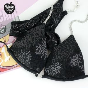 Black Sequin Competition Posing Bikini for Women